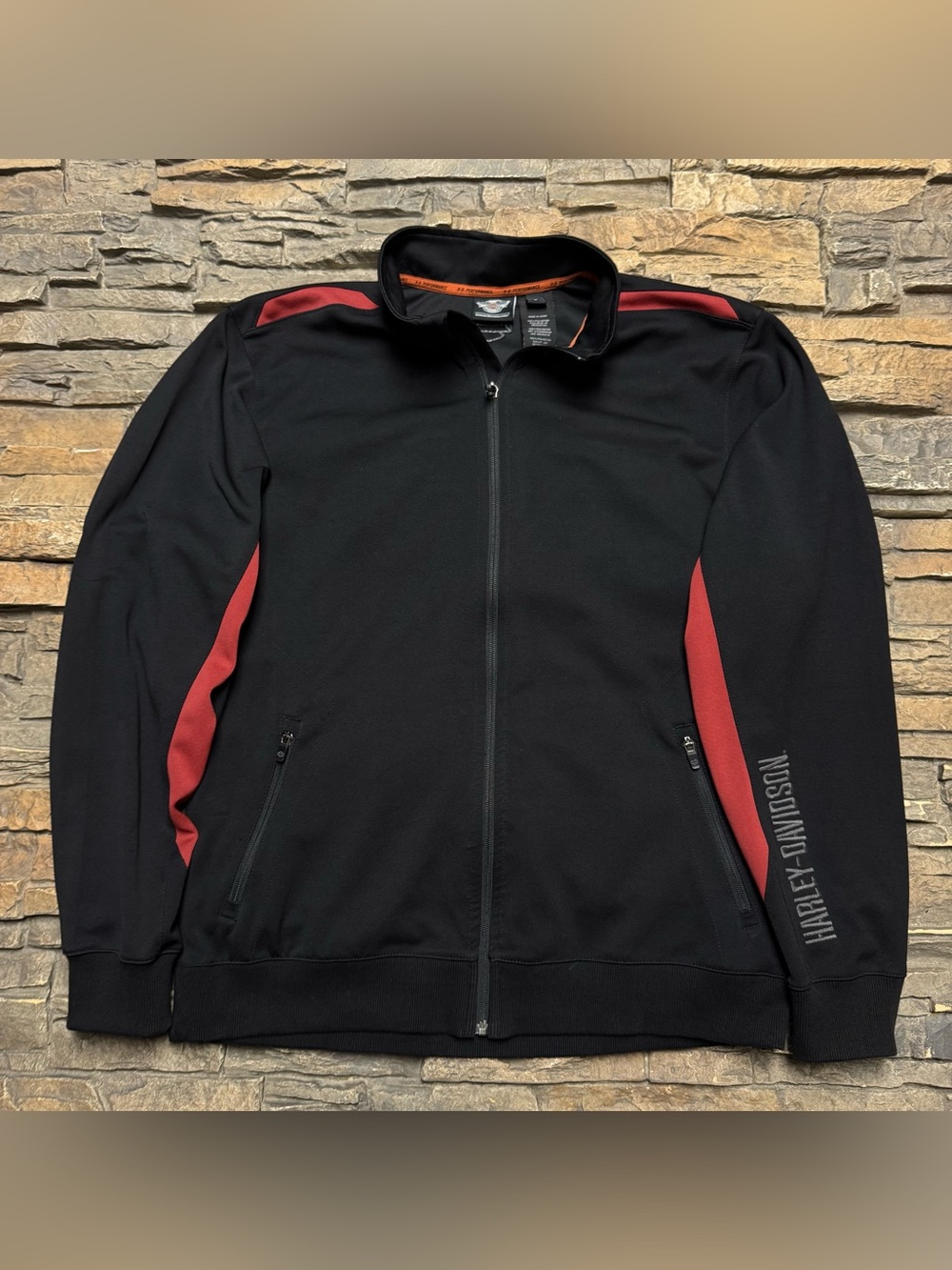 Harley Davidson Full Zip Sweatshirt Mens Large Black Pockets Motorcycle Riding